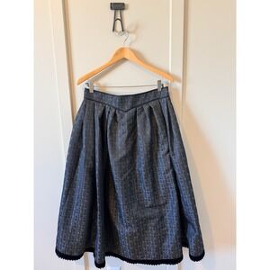 Wendelstein Dirndl Blue Floral Pleated Midi Skirt Velvet Vintage Size 44